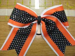 White orange & black hologram dot Cheerleading Bow  
