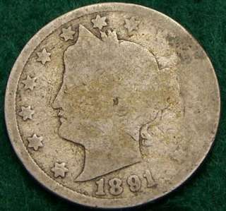 1891 Liberty Nickel   About Good   AG   #575  