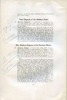 Dolley Madison Papers, Autographs of Presidents, 1933 Auction, Stan 