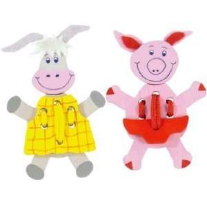  Lacing Puppets Pig and Donkey Toys & Games