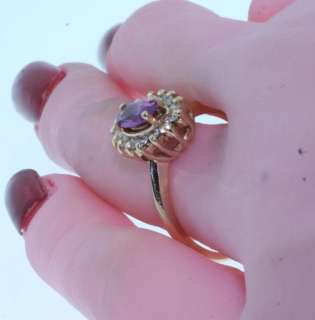   gold purple marquise amethyst diamond SI1 H ring vintage 3.7g  