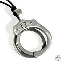 56D Silver PEWTER Cuffs HANDCUFFS Cops Police PENDANT  