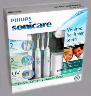 NEW 2 Philips Sonicare Healthy White Power Toothbrush+UV 2 Handles 