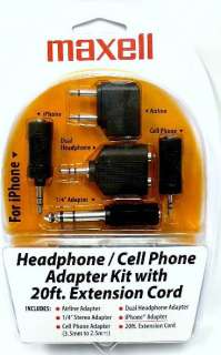 MAXELL Headphone Cellphone Airline Adapter set + Cable 025215192142 