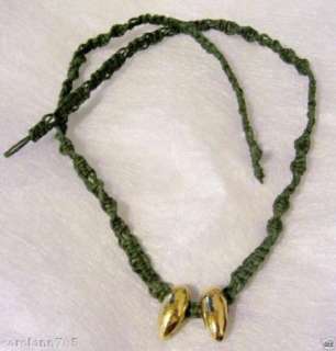 KNOTTED HEMP JEWELRY NECKLACE FOREST GREEN CENTER FOCAL BEADS SURFER 