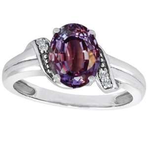   Lab Created Oval Alexandrite and Diamond Ring(MetalWhite Gold,Size7