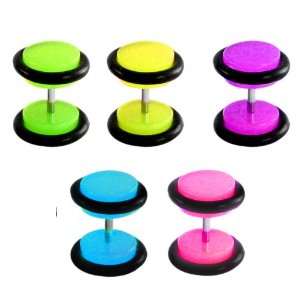 Neon Green Fake Plugs with O Rings   16G (1.2mm) Wire, 6mm Length 