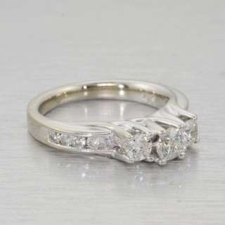   Three Stone Channel Set Diamond 14k White Gold Vintage Ring  