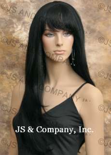 Human Hair Blend Mix Long Straight Black Wig Hair  
