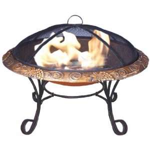   Fire Pit with Cast Iron Construction, Spark Guard Screen, Antique