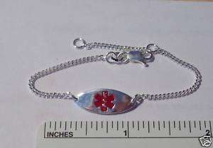 Sterling Silver Baby Child Medical Alert Bracelet  