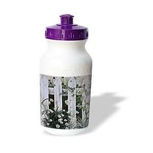   White Picket Garden Fence with Daisies and Vines   Water Bottles