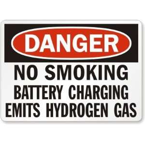   No Smoking Battery Charging Emits Hydrogen Gas Plastic Sign, 14 x 10