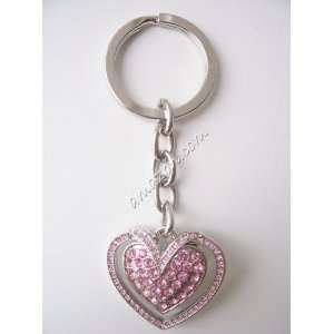  Argento SC Double Heart Charm Keychain 