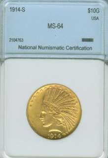 1914 S  $10.00 dollar Indian Head Eagle  Gold Coin  