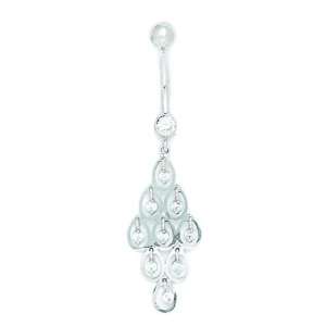  14k White Gold CZ 14 Gauge Pear Shape Drop Body Jewelry 