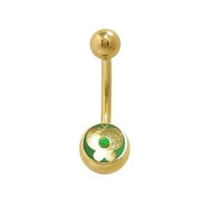  14k Gold Plated Butterfly Belly Ring with Green Jewel 