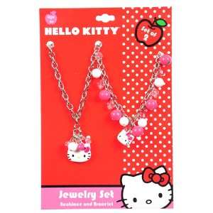 Hello Kitty Cute Clusters Necklace & Bracelet Set   pink/white, one 