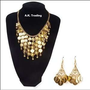    Belly Dancing Coin Necklace and Earring Set   Gold 
