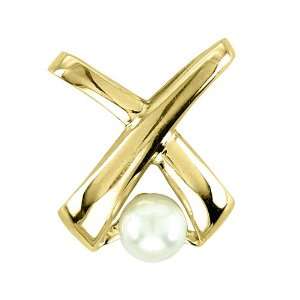    Pearl Slider Pendant Hugs & Kisses Design 14K Yellow Gold Jewelry