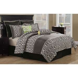 Modern Geometric Grey Black and White Comforter 8pc Set King  