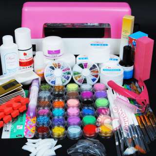 9W UV pink dryer lamp 30 color Acrylic Powder Nail Art Kit gel tools 