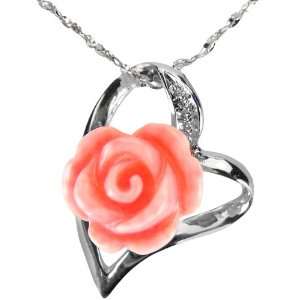  Rose Heart Shaped Platinum Overlay CAREFREE Sterling Silver Pendant 