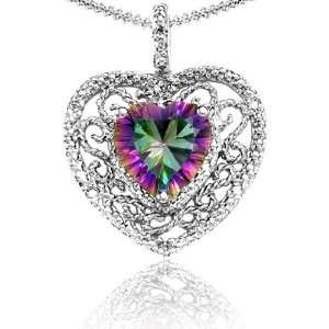   Heart Shaped Mystic Topaz and Diamond Pendant(Metal Jewelry