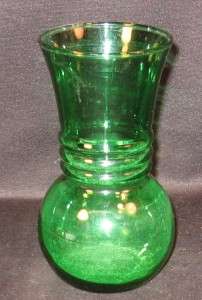 FOREST GREEN GLASS RIBBED VASE 6 ½ TALL NICE NO MAKERS MARK  