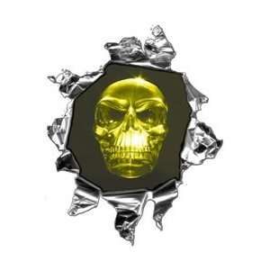  Mini Ripped Torn Metal Decal with Yellow Skull  REFLECTIVE 