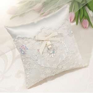  Ivory Sequin Lace Ring Pillow