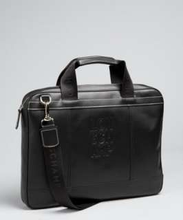 Longchamp black leather Cavalier logo embossed messenger bag