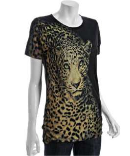 Torn black leopard printed jersey boyfriend t shirt   up to 70 