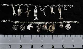   Sterling Silver Charm Bracelets w/Charms Fish Animals Movable Airplane