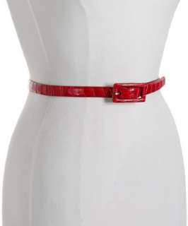 Fashion Focus red croc stamped leather skinny belt   
