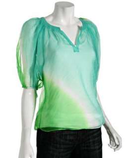 Diane Von Furstenberg turquoise tie dye organza Keoni blouse 
