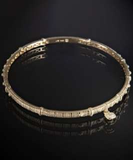 Judith Ripka gold crosshatched and diamond charm bangle   up 