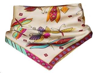 Gorgeous 100% Silk Neck Scarf   Flying Dragonflies  