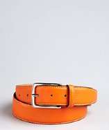 Lago Doro mandarino leather belt with contrast stitching style 