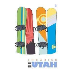  Snowbird, Utah, Snowboards in the Snow Giclee Poster Print 