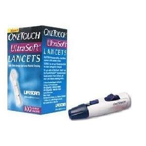  One Touch Lancing Device + 100 UltraSoft Lancets Health 