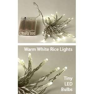   Battery LED Rice Lights 20 Warm White Bulbs Clear Wire Patio, Lawn
