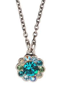Michal Negrin Silver Coate Flower Pendant made with Blue Crystals 