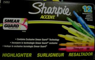Sharpie Accent 12 Assorted Highlighter Smear Guard NEW  