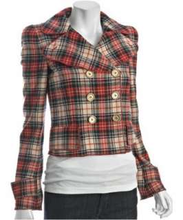 red plaid wool double breasted jacket  