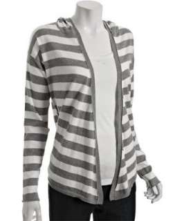 Splendid heather grey stripe cotton cashmere hooded cardigan   