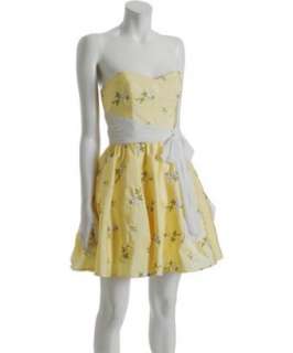 Betsey Johnson yellow embroidered Rose Garden strapless dress 