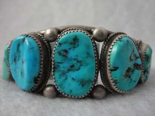 Vintage Navajo Silver Bracelet 7 turquoise stones pawn  