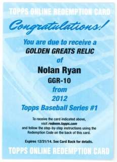   Topps NOLAN RYAN Golden Greats Relic Redemption SSP Jersey GGR 10 #/10