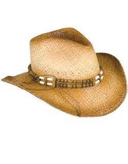    New 2 Tone Woven Cowboy Cowgirl Hat with Beaded Band Clothing